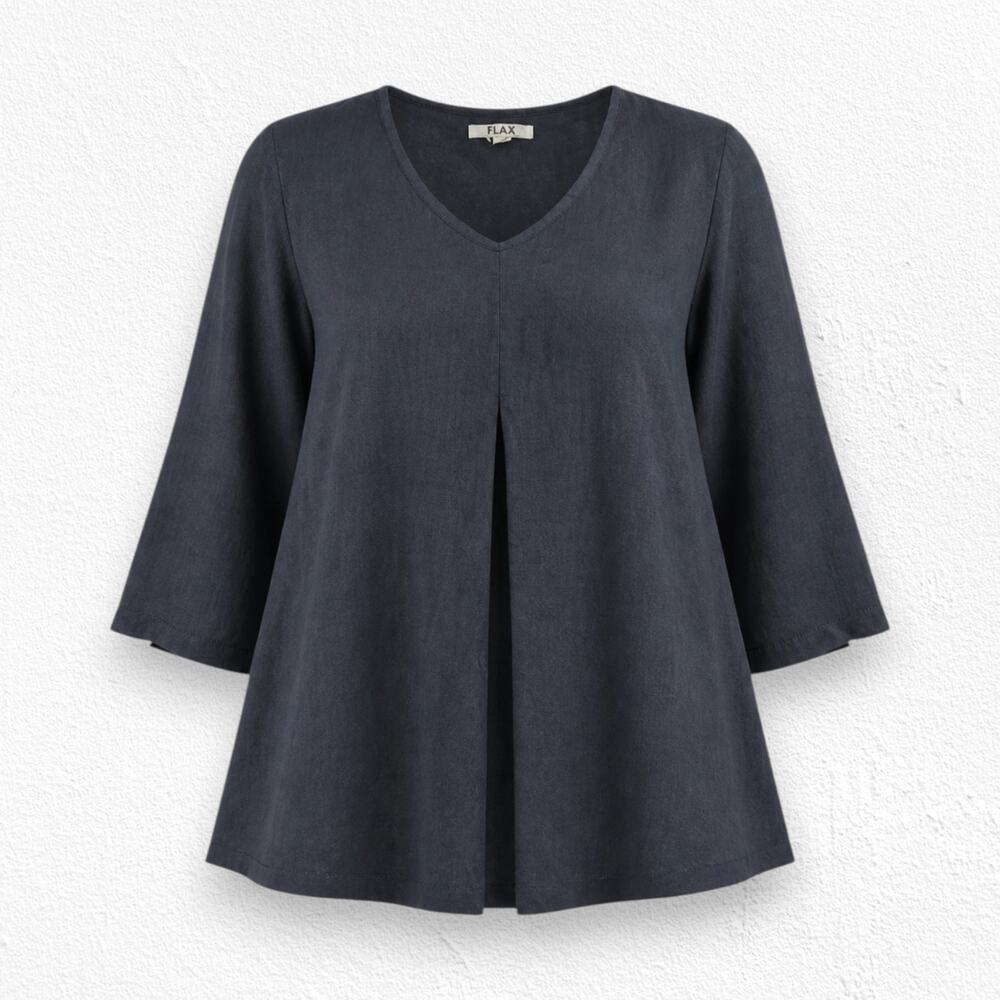 Vintage Y2K FLAX Black Linen Bracelet Sleeve Swing Tunic Top 1G 18-20 Lagenlook